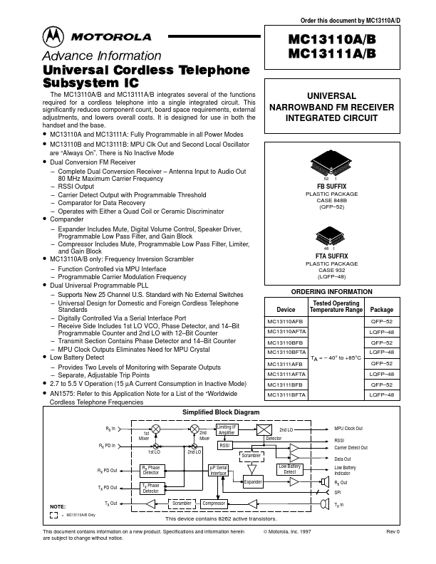 <?=MC13111B?> डेटा पत्रक पीडीएफ