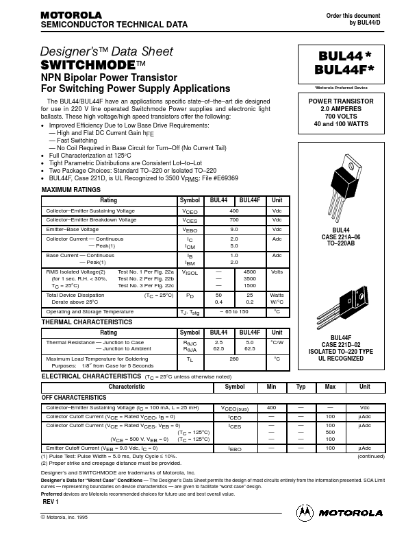 BUL44 Motorola  Inc