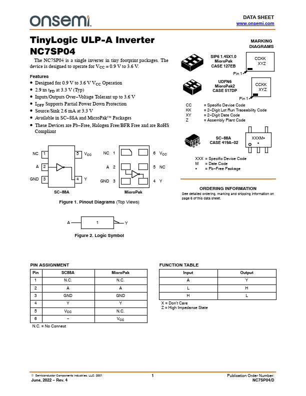 NC7SP04 ON Semiconductor