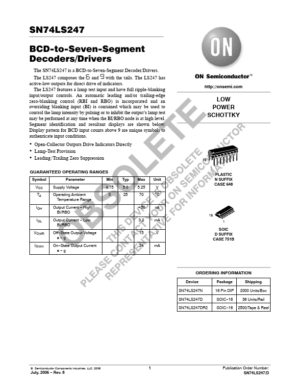 SN74LS247 ON Semiconductor