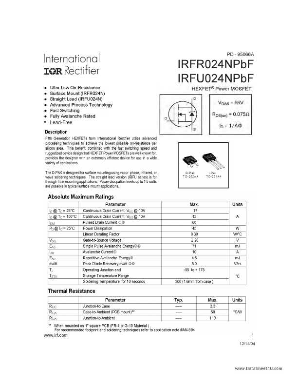 IRFU024NPBF International Rectifier