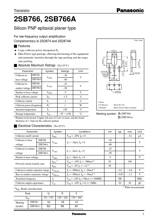 2SB0766A Panasonic Semiconductor