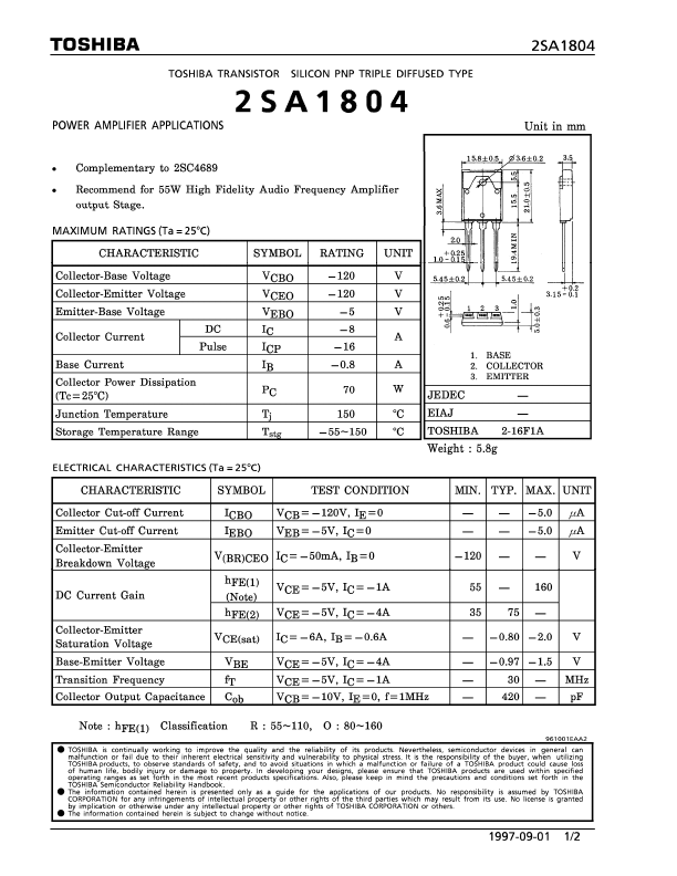 2SA1804 Toshiba Semiconductor