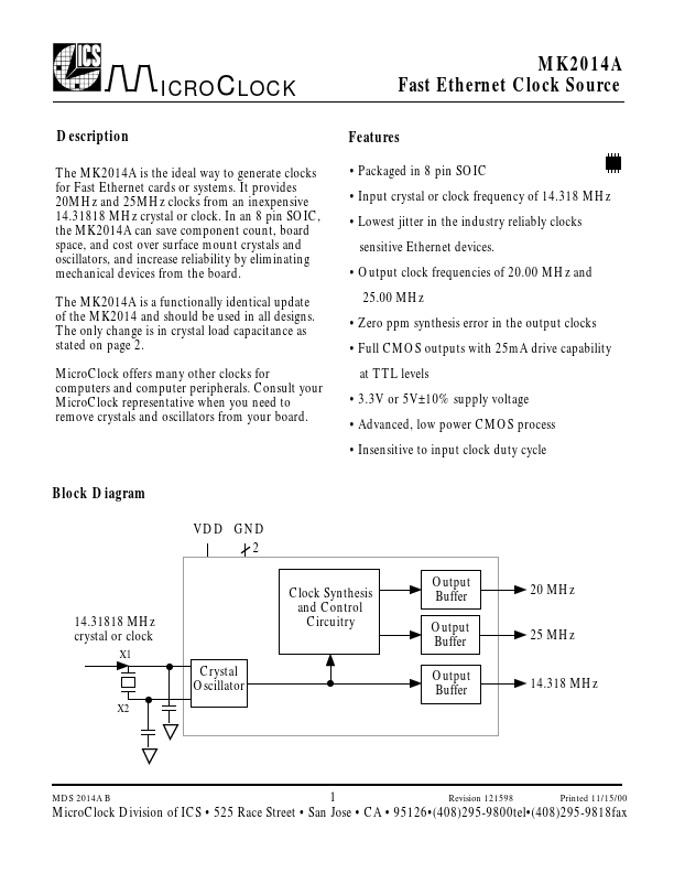MK2014A Integrated Circuit Systems