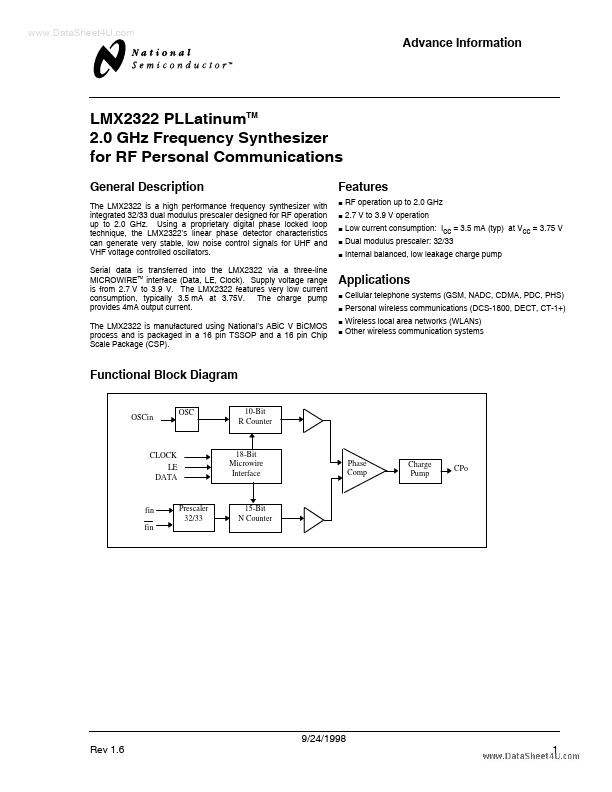 LMX2322 National Semiconductor
