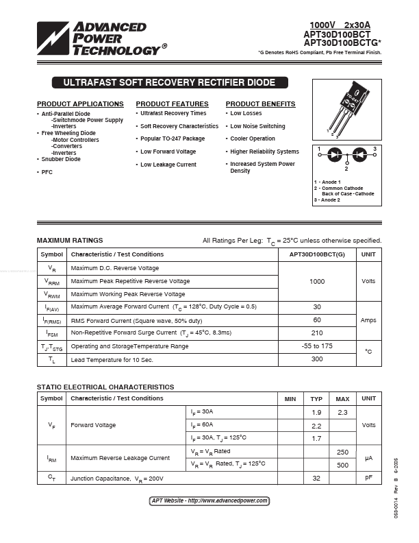 APT30D100BCTG Advanced Power Technology