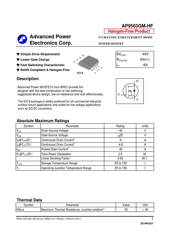 AP9563GM-HF Advanced Power Electronics