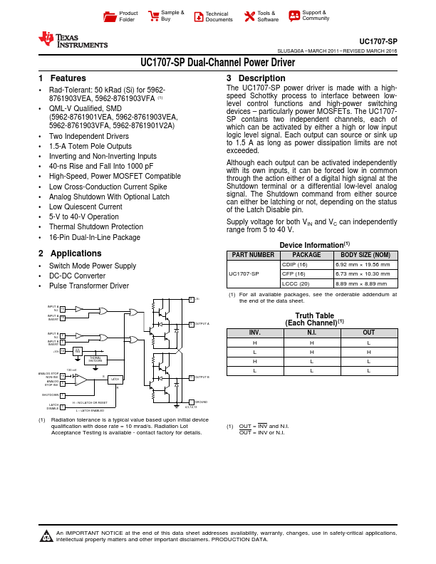 UC1707-SP Texas Instruments