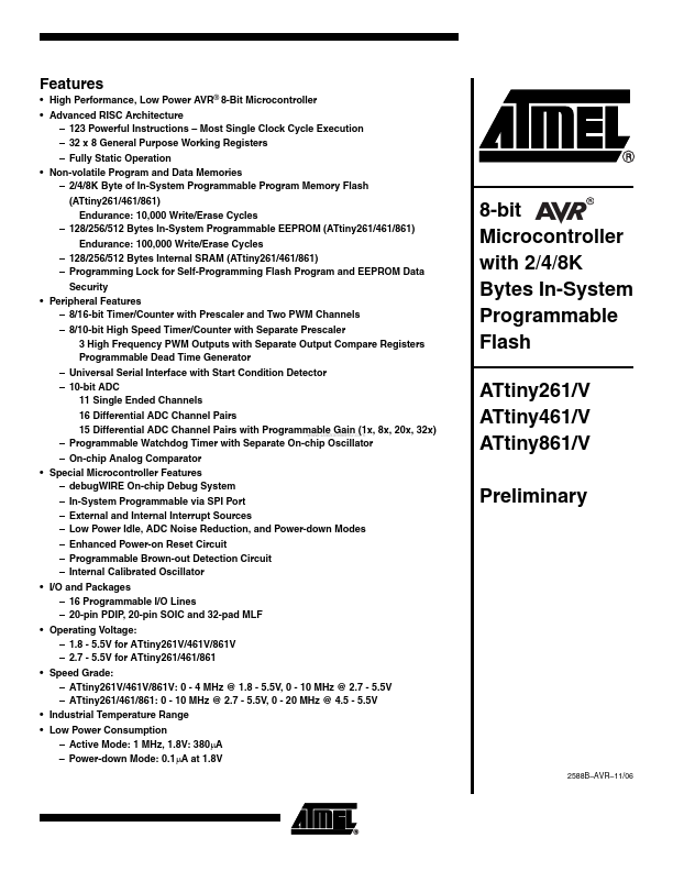 ATTINY261V ATMEL Corporation