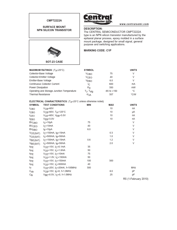 CMPT2222A Central Semiconductor Corp