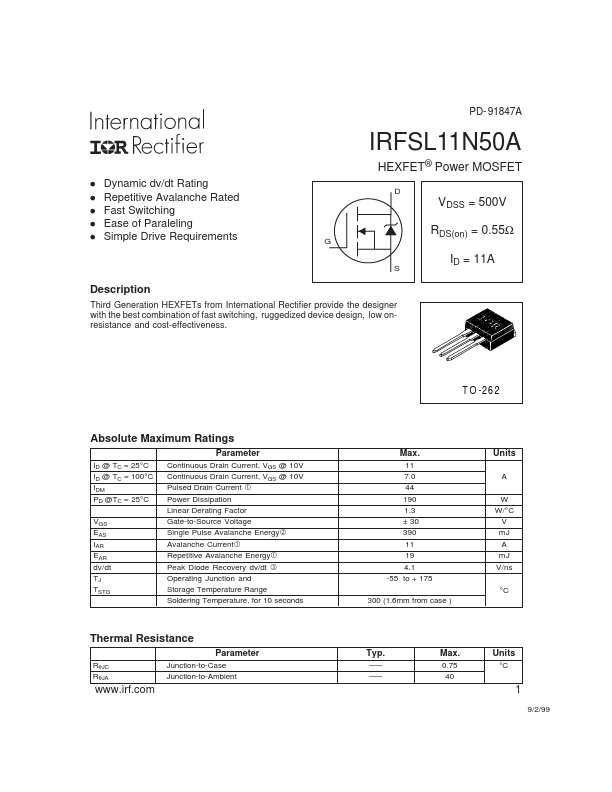 IRFSL11N50A