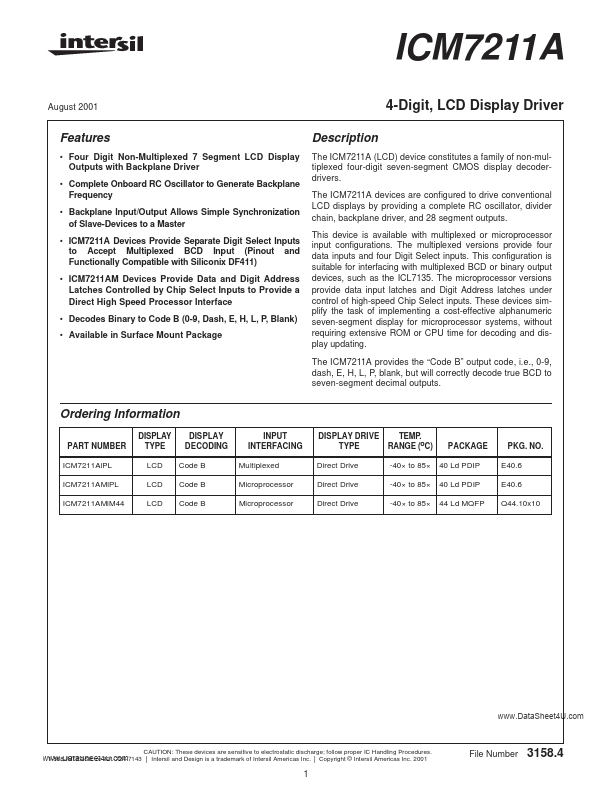 ICM7211A Intersil Corporation