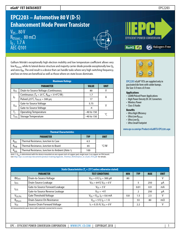 <?=EPC2203?> डेटा पत्रक पीडीएफ