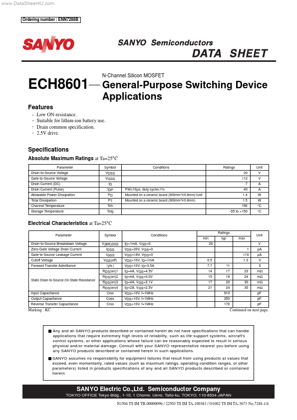 ECH8601 Sanyo Semicon Device