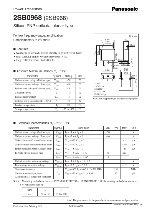 2SB968 Panasonic Semiconductor