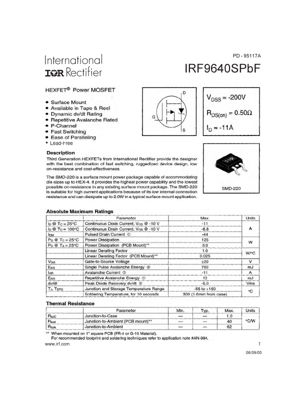 IRF9640SPBF International Rectifier