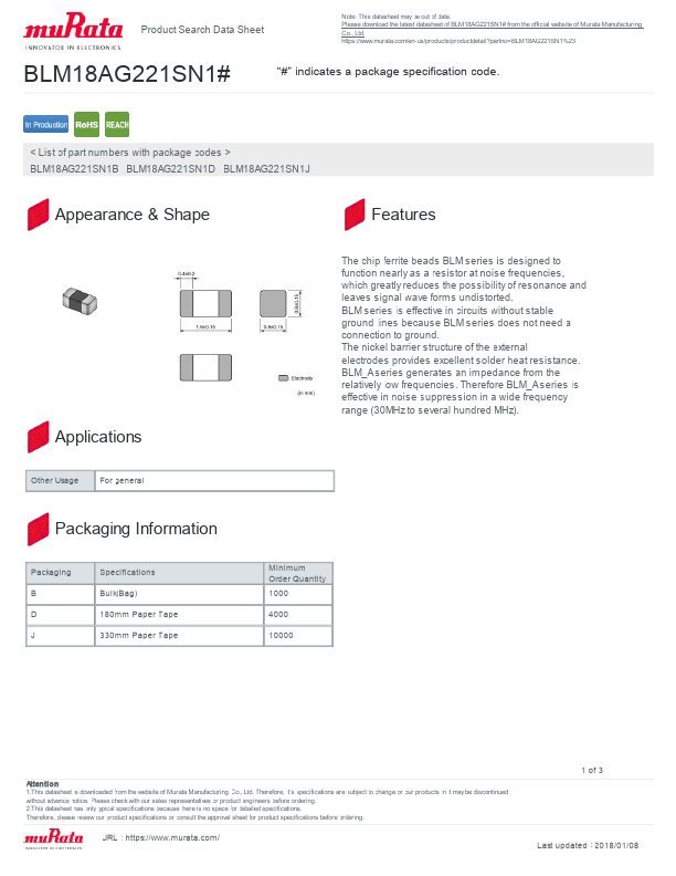 BLM18AG221SN1B Murata