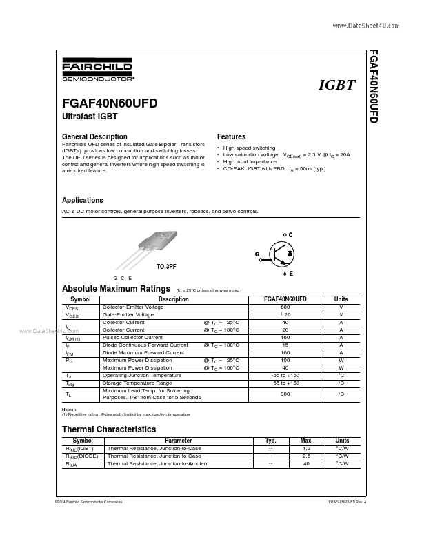 FGAF40N60UFD Fairchild Semiconductor