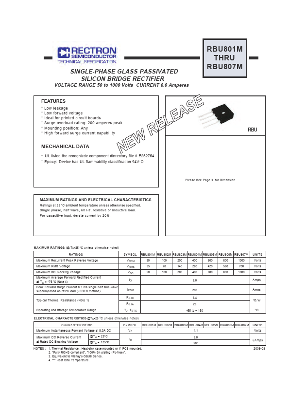 <?=RBU806M?> डेटा पत्रक पीडीएफ