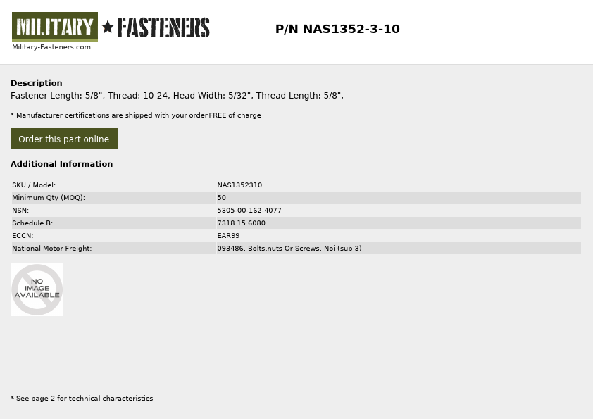NAS1352-3-10 Military-Fasteners