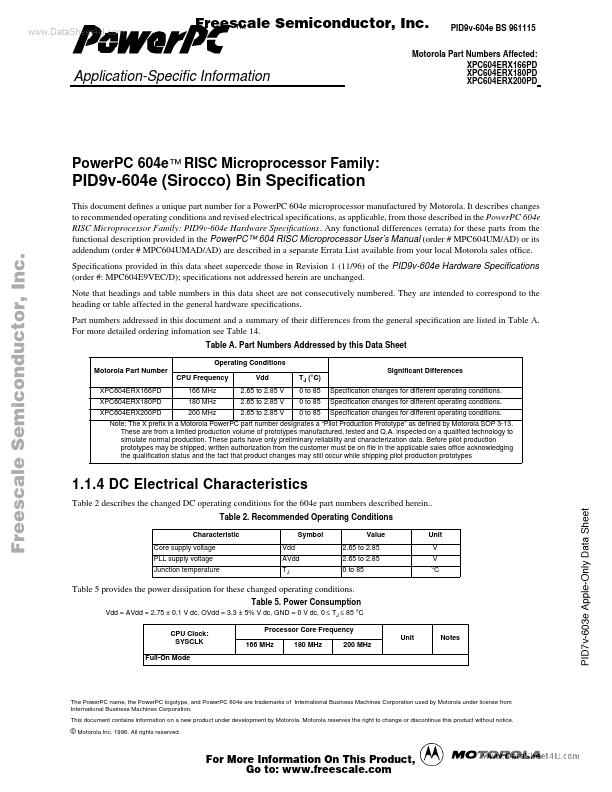 <?=XPC604ERX180PD?> डेटा पत्रक पीडीएफ