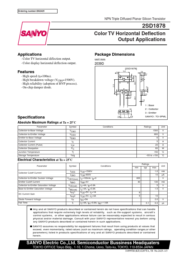 D1878 Sanyo Semicon Device