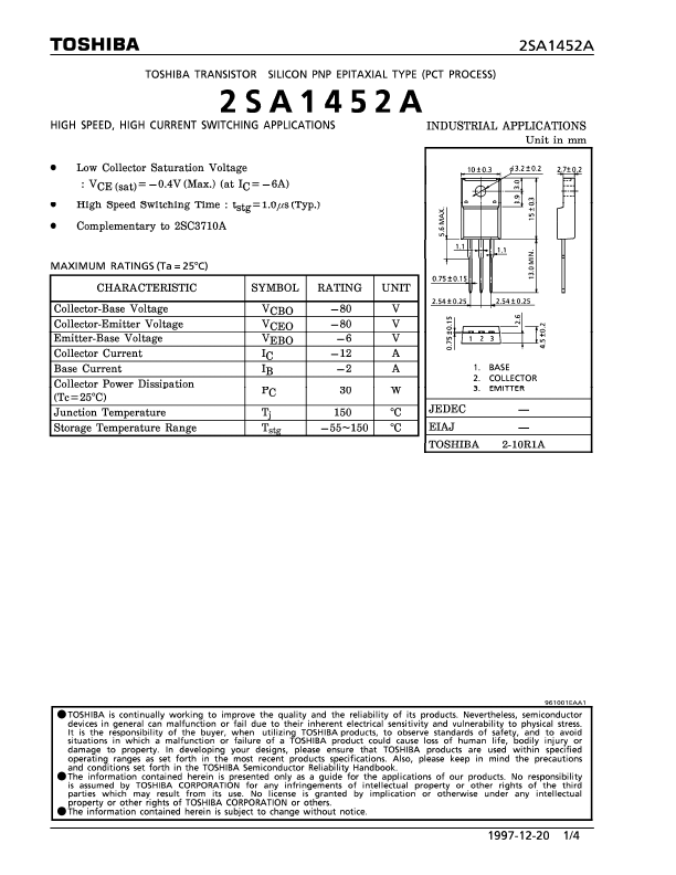 2SA1452A Toshiba Semiconductor