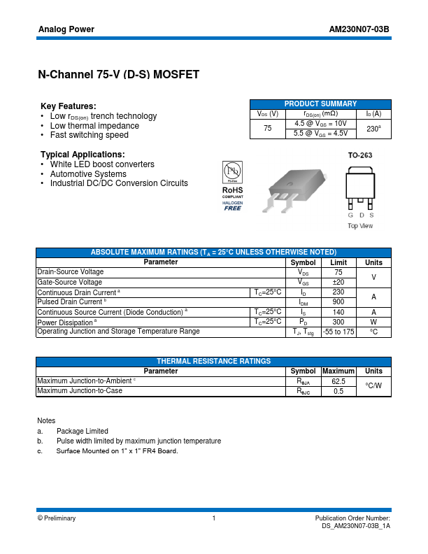 AM230N07-03B Analog Power