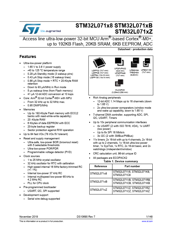 <?=STM32L071V8?> डेटा पत्रक पीडीएफ