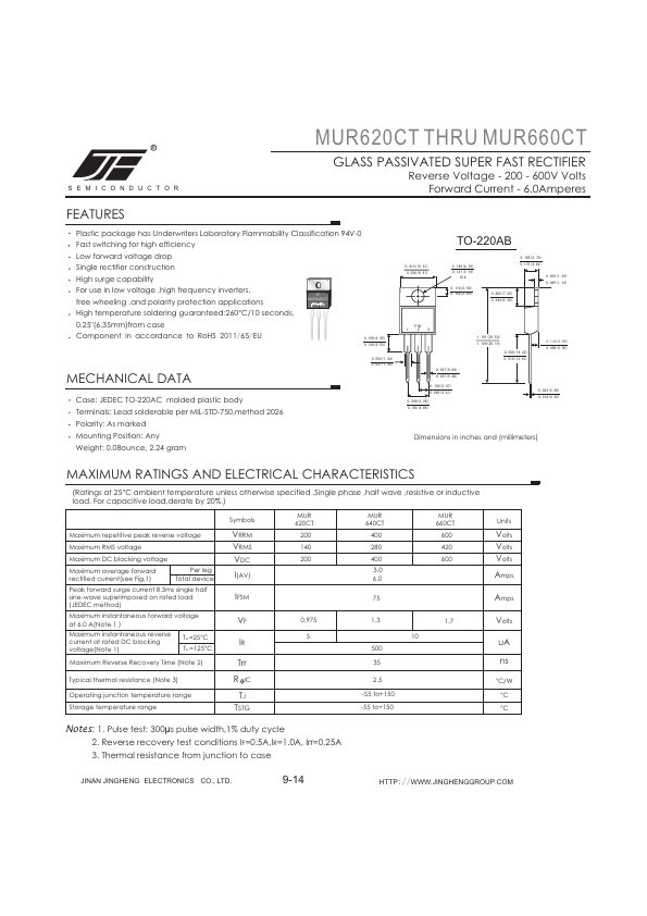 MUR620CT JINAN JINGHENG ELECTRONICS