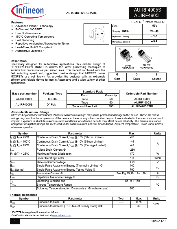 AUIRF4905L Infineon