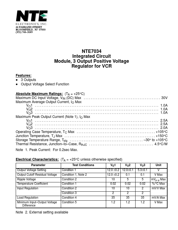 NTE7034 NTE Electronics