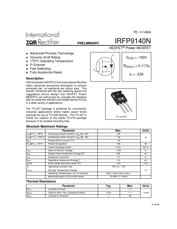 IRFP9140N IRF