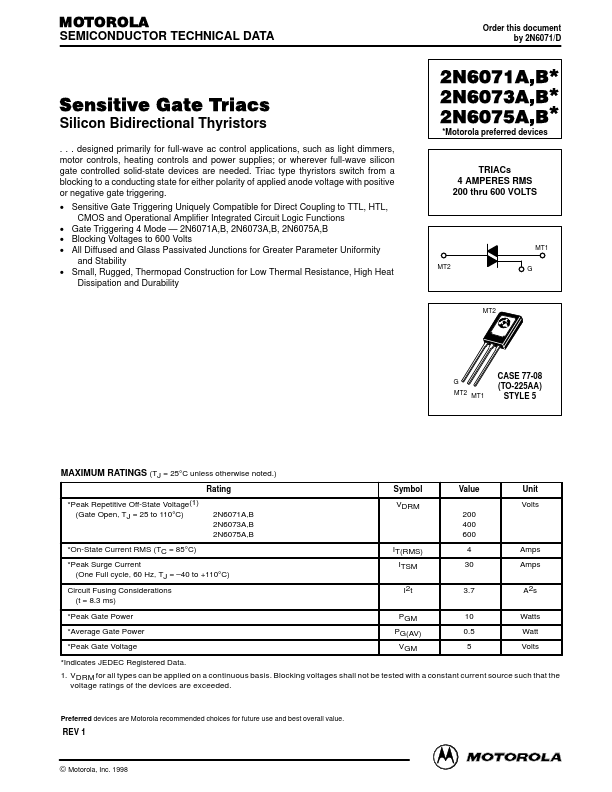 2N6073 Motorola