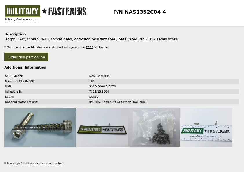 NAS1352C04-4 military fasteners