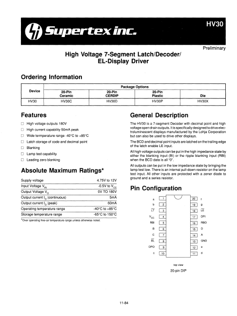 HV30 Data Sheet | Supertex