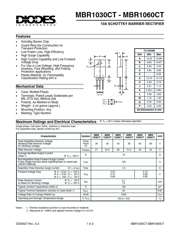 MBR1035CT Diodes Incorporated