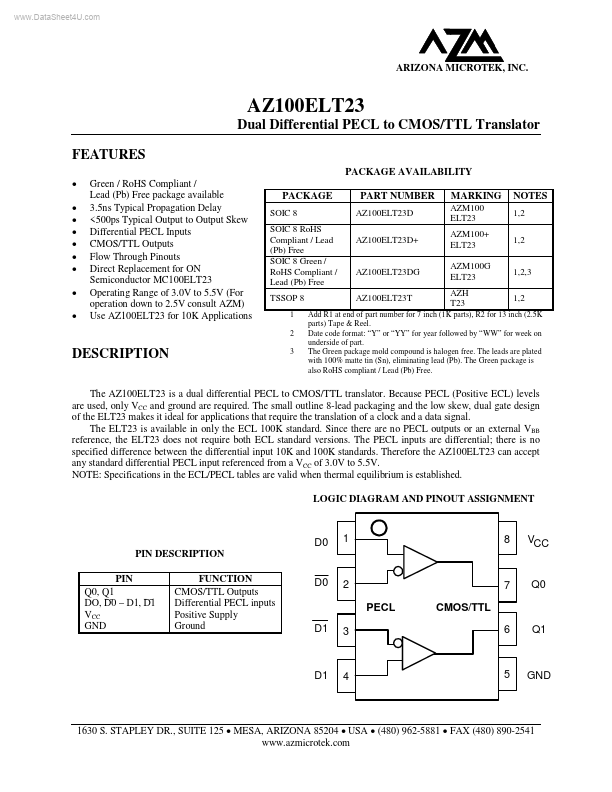 <?=AZ100ELT23?> डेटा पत्रक पीडीएफ