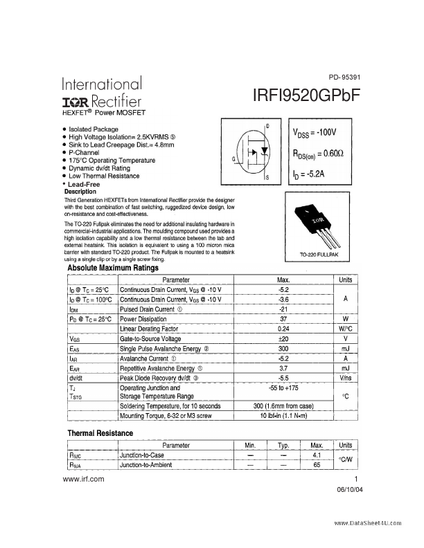 IRFI9520GPBF International Rectifier