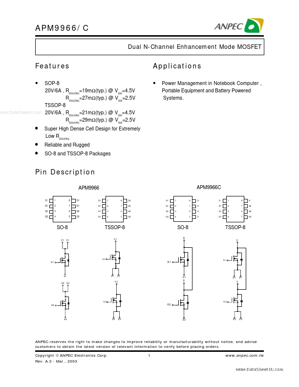 APM9966 Anpec Electronics Coropration