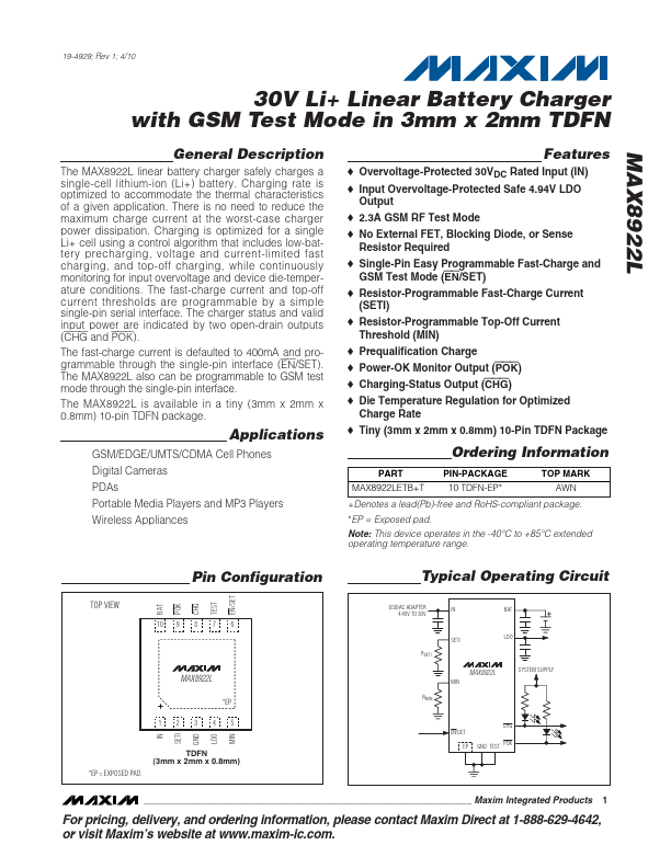 <?=MAX8922L?> डेटा पत्रक पीडीएफ
