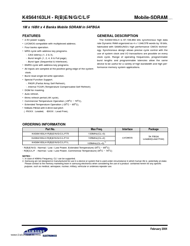 K4S64163LH-RBE Samsung semiconductor