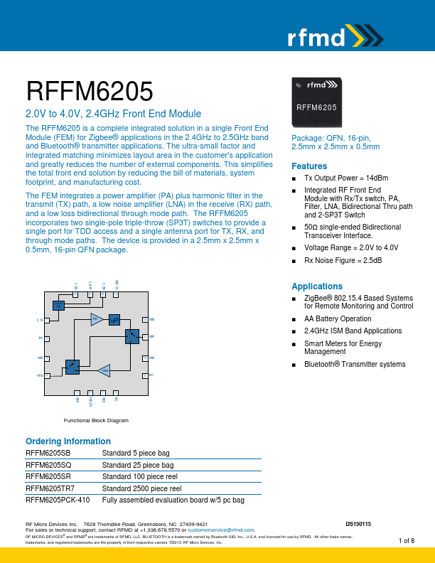 <?=RFFM6205?> डेटा पत्रक पीडीएफ