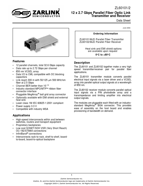 ZL60101 Zarlink Semiconductor