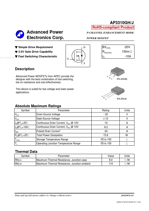 AP3310GJ Advanced Power Electronics