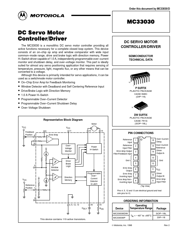 MC33030 Datasheet | DC Servo Motor Controller/Driver