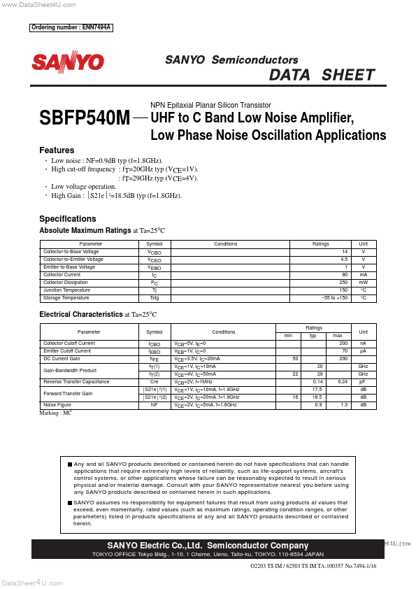 SBFP540M Sanyo Semicon Device