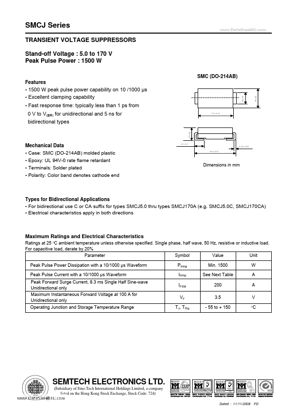 SMCJ8.5 SEMTECH ELECTRONICS