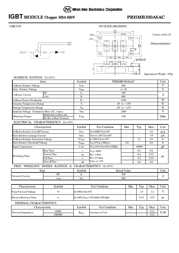 PRHMB300A6AC Nihon Inter Electronics