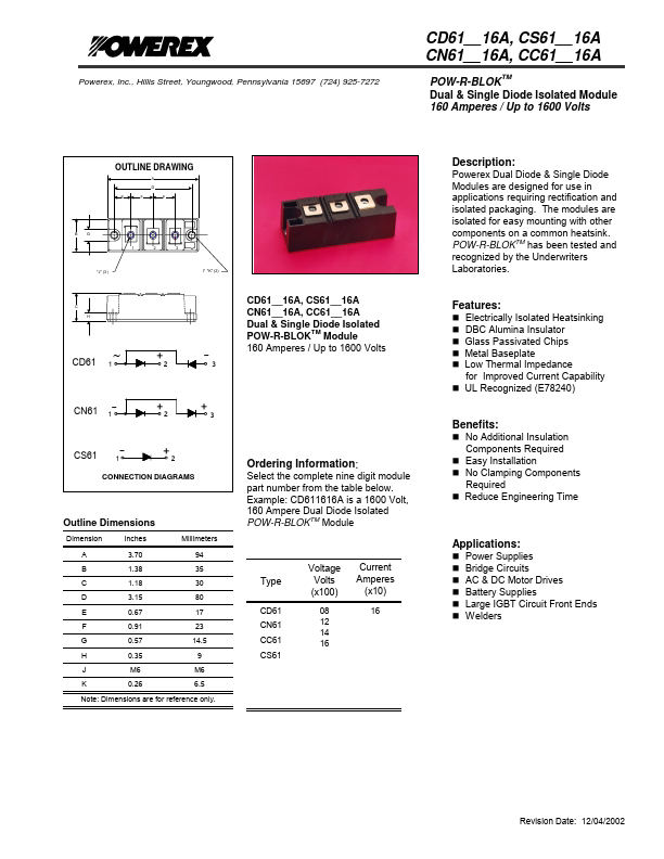 CC610816 Powerex Power Semiconductors
